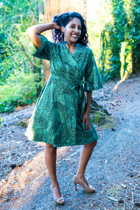 Women Short Wrap Dress Green